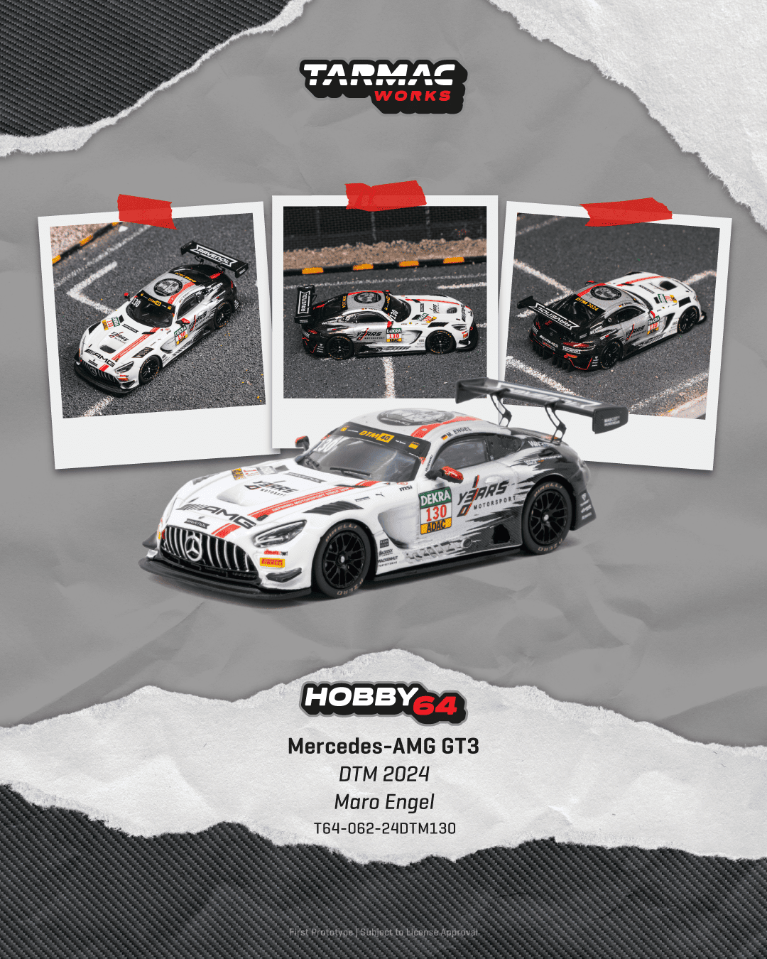 Tarmac Works Hobby64 Mercedes-AMG GT3 number 130 Maro Engel DTM Championship 2024 in 1:64 scale