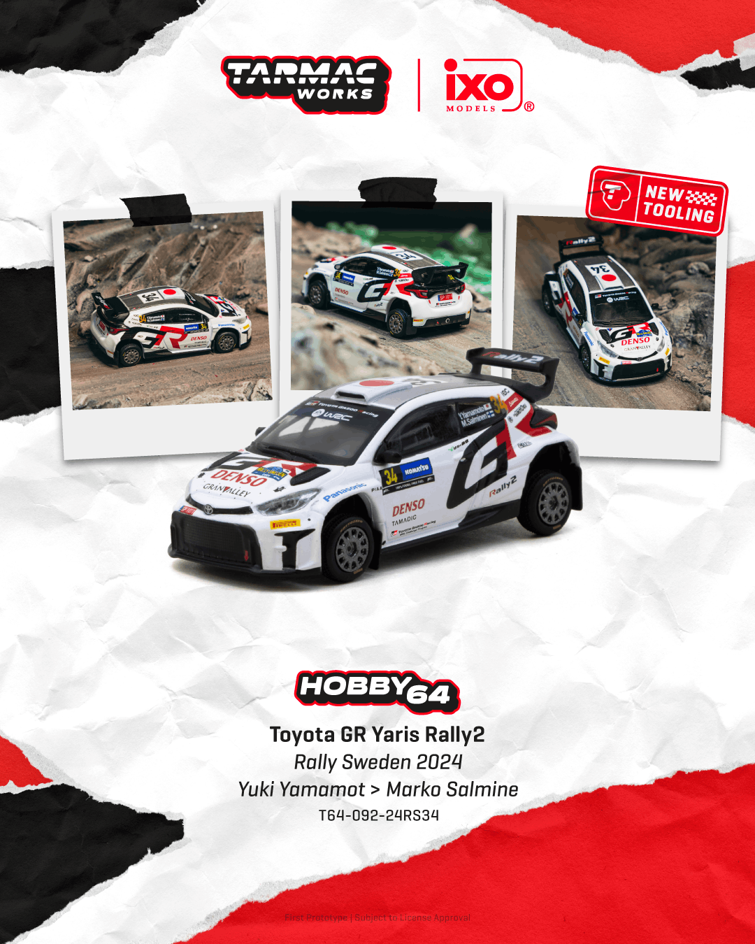 Pre-Order) Tarmac Works - 2024 Toyota Yaris GR Rally2 #34 Yuki