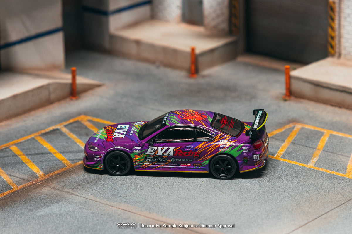 Tarmac Works Global64 Nissan Silvia S15 EVA RT Test Type-01 2025 in 1:64 scale with Evangelion Racing graphics