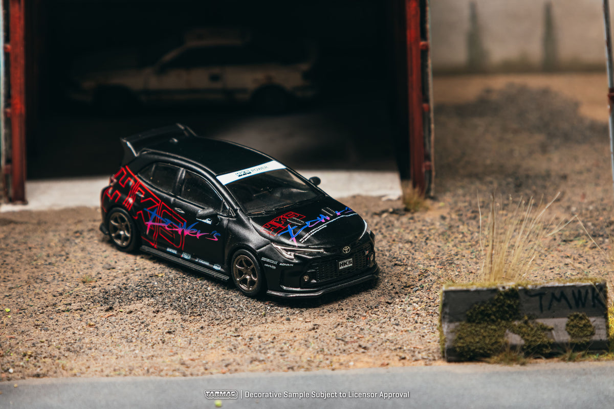 Tarmac Works Global64 2025 Toyota GR Corolla HKS edition in 1:64 scale with performance-inspired decoration