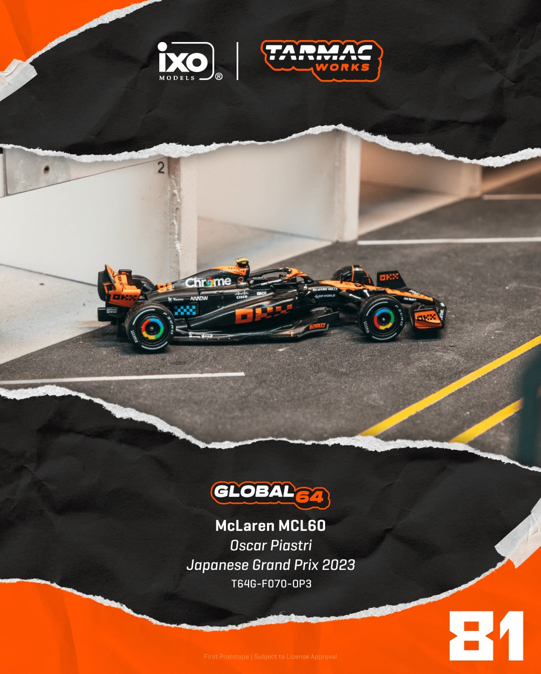 Tarmac Works McLaren MCL60 Oscar Piastri Japanese Grand Prix 2023 diecast 1:64