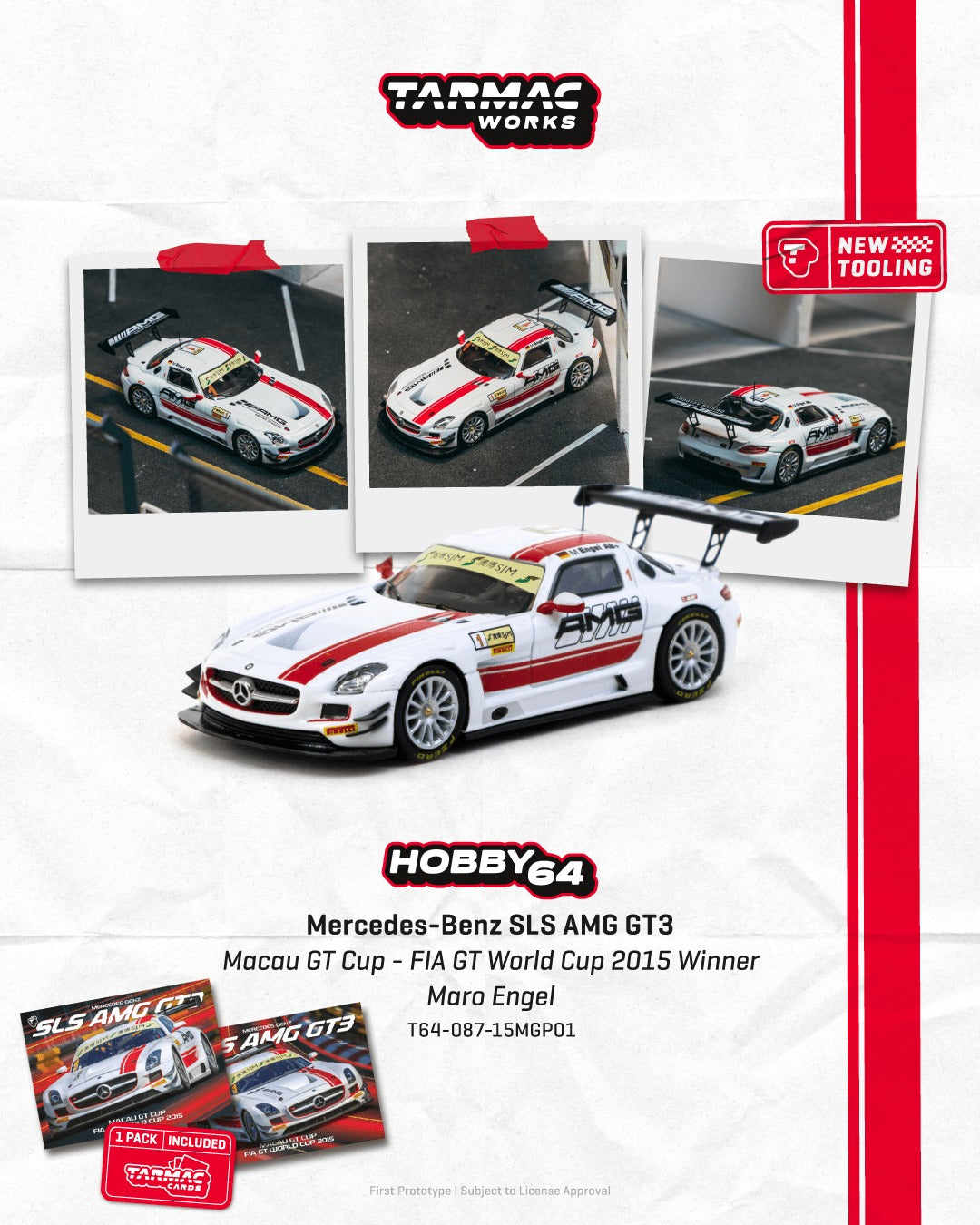Tarmac Works Mercedes-Benz SLS AMG GT3 Maro Engel Macau GT Cup 2015 diecast 1:64