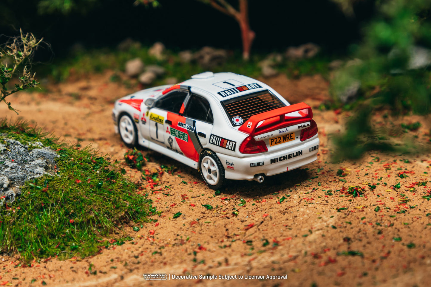 Tarmac Works Mitsubishi Lancer Evolution IV #1 Monte Carlo Rally 1997 diecast car in red WRC livery. Back