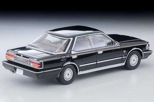 Tomica Limited Vintage 1985 Nissan Cedric V30 Turbo Brougham VIP in Black with gold VIP stripe and new wheels.