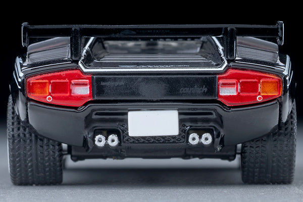 Tomica Limited Vintage Lamborghini Countach LP500R in black with white stripes, 1:64 scale and opening doors