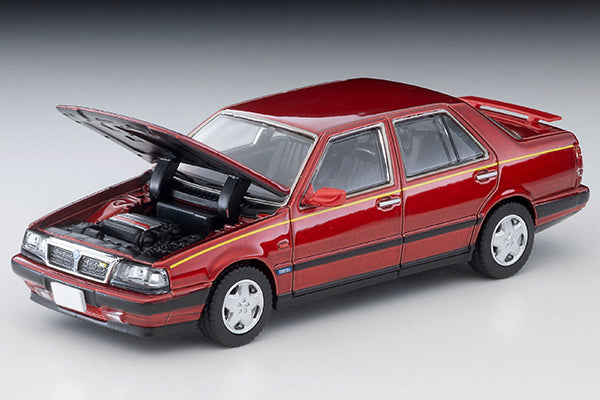 Tomica Limited Vintage Lancia Thema 8.32 Phase II in metallic red with opening hood and detailed V8 engine.