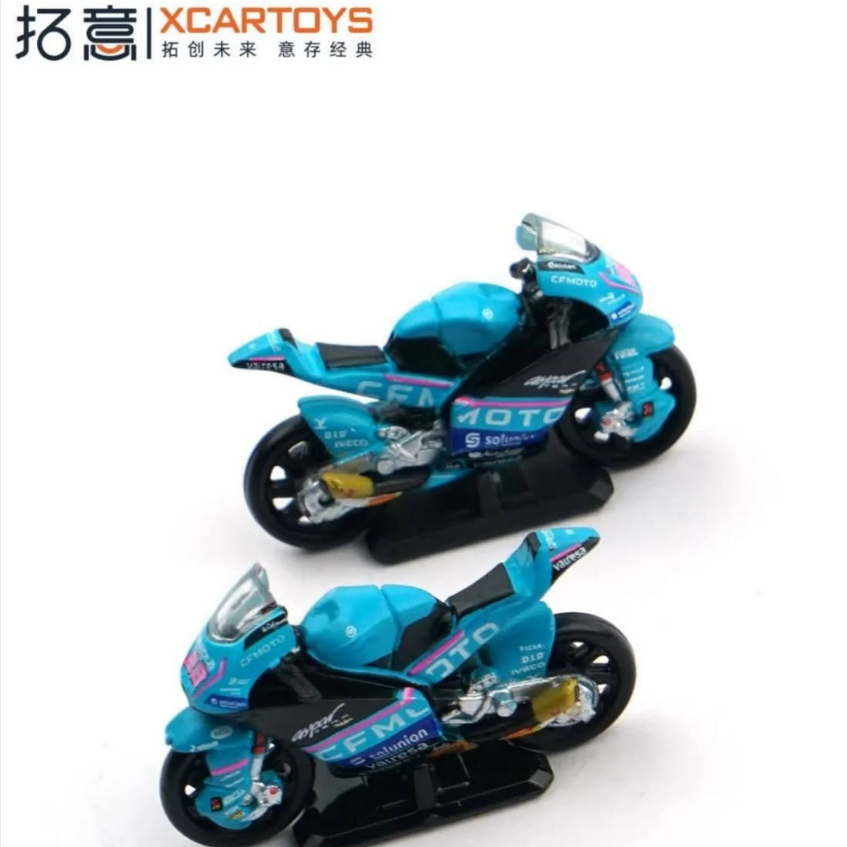 XCARTOYS CFMOTO Racing Moto3 blue twin pack motorcycles true 1:64 scale diecast