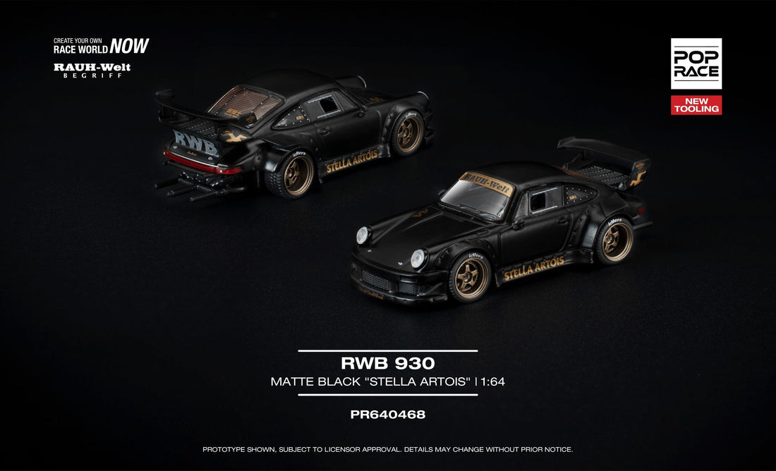 POP Race RWB 930 Matte Black Stella Artois 1:64 diecast model