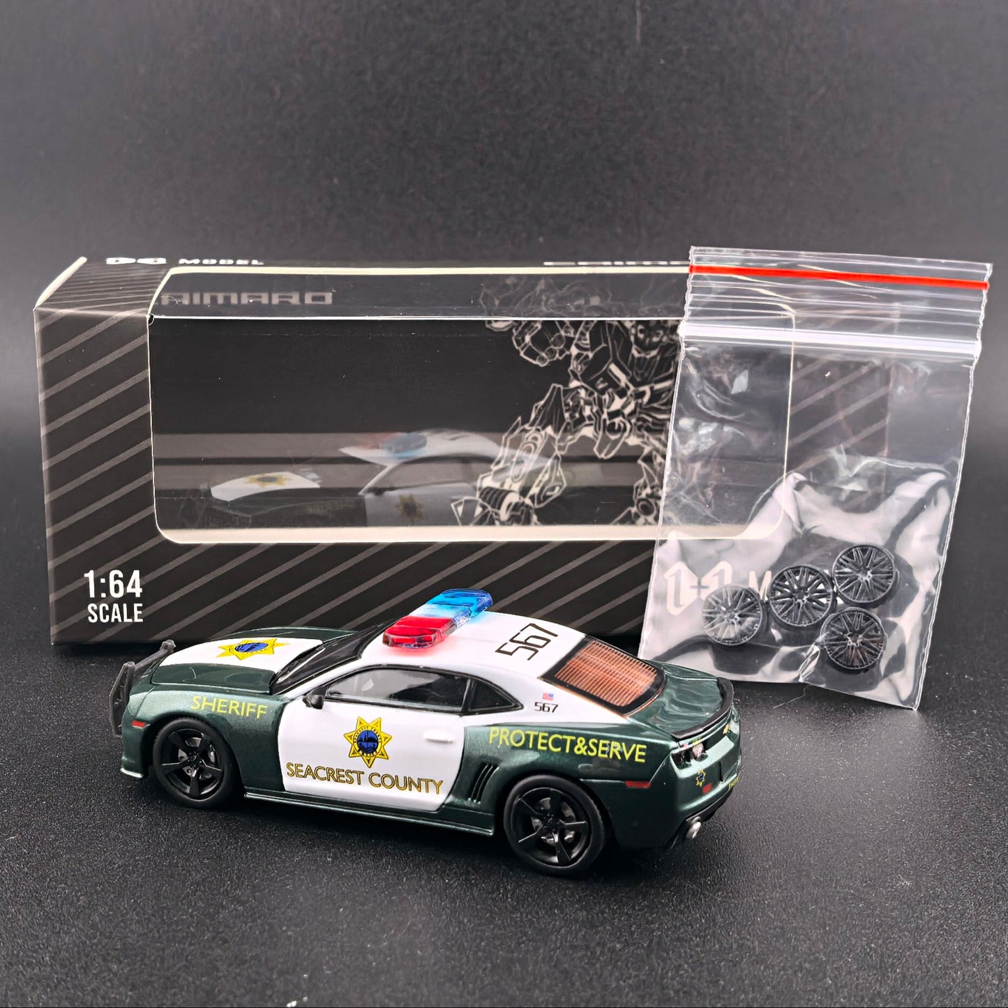 1+1 Model 2010 Chevrolet Camaro SS Police from Need for Speed Hot Pursuit with opening hood, detailed engine and extra wheels.
