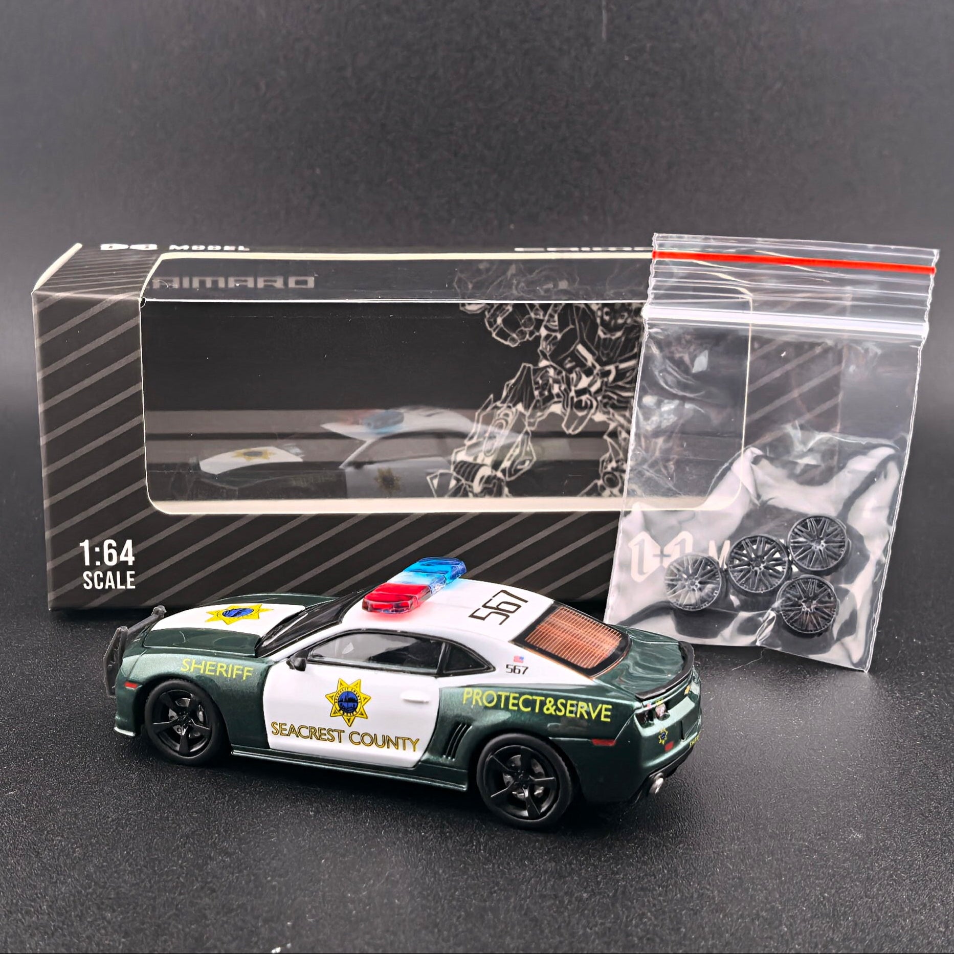 1+1 Model 2010 Chevrolet Camaro SS Police from Need for Speed Hot Pursuit with opening hood, detailed engine and extra wheels.