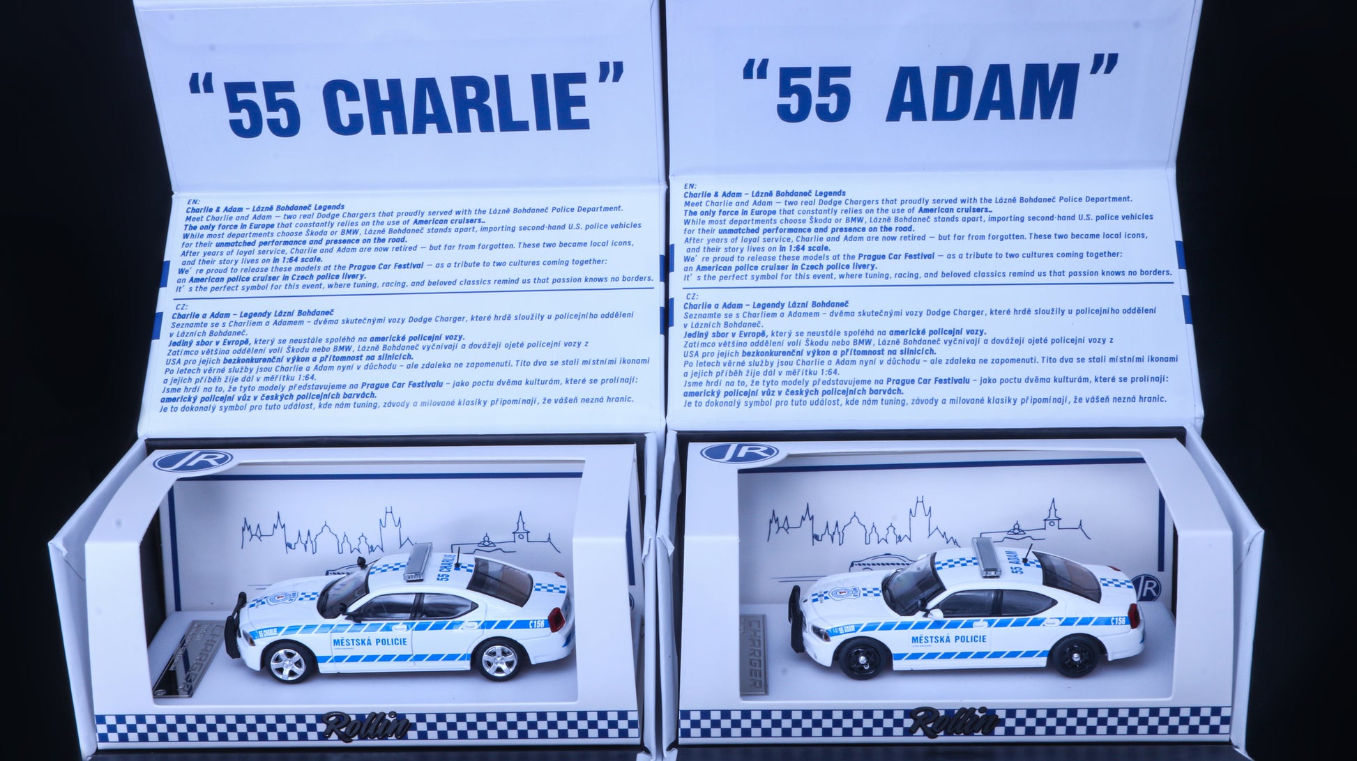 JR Collectibles x Rollin – Městská Policie Lázně Bohdaneč “Adam & Charlie” 1:64 twin police car collector set.