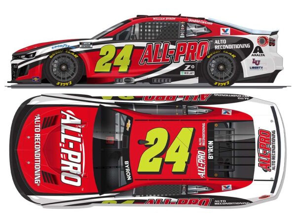1:64 die-cast model of the 2025 #24 Chevrolet driven by William Byron with All-Pro branding.