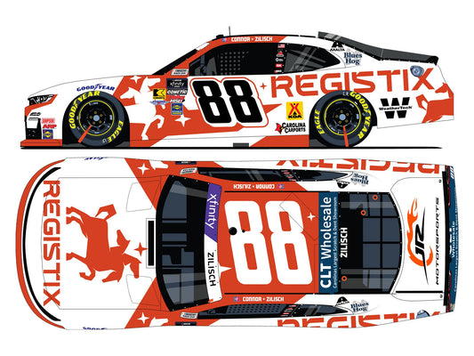 1:64 diecast of the 2025 #88 Chevrolet Camaro driven by Connor Zilisch featuring the Registix sponsor livery.