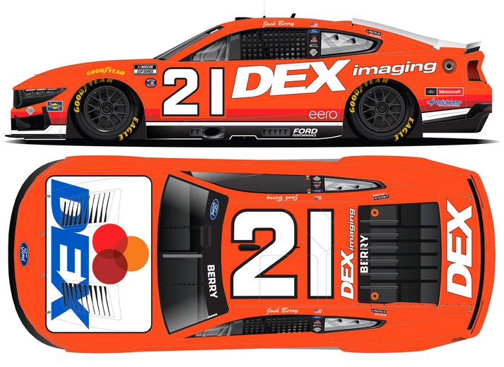 1:64 scale diecast model of Josh Berry’s 2025 #21 Ford Mustang featuring the Imaging livery from Wood Brothers Racing.