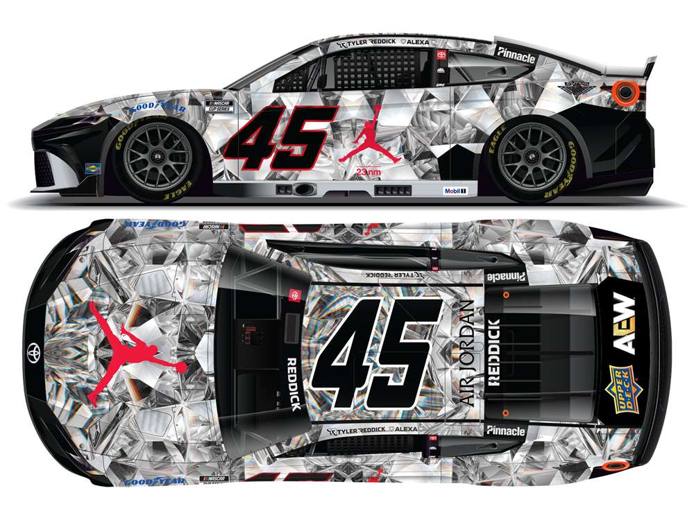 1:64 ARC diecast of Tyler Reddick’s 2025 #45 Toyota Camry with Jordan Brand Crystal livery featuring icy blue and silver design with Jumpman logo.