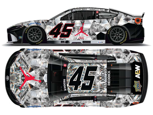 1:64 ARC diecast of Tyler Reddick’s 2025 #45 Toyota Camry with Jordan Brand Crystal livery featuring icy blue and silver design with Jumpman logo.