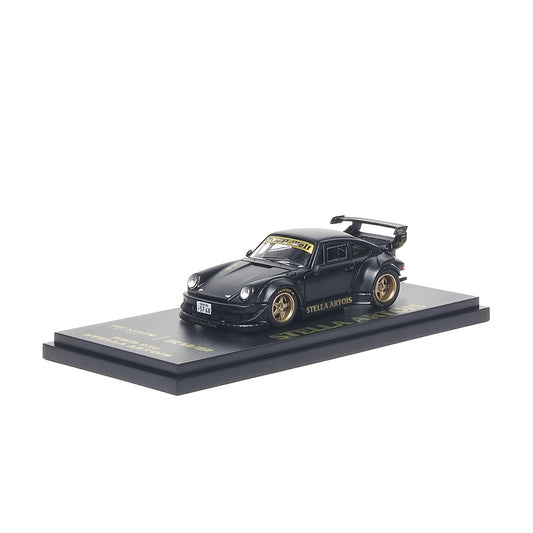 Almost Real ARbox 1:64 RWB 930 Stella Artois in matte black with opening front and rear covers.