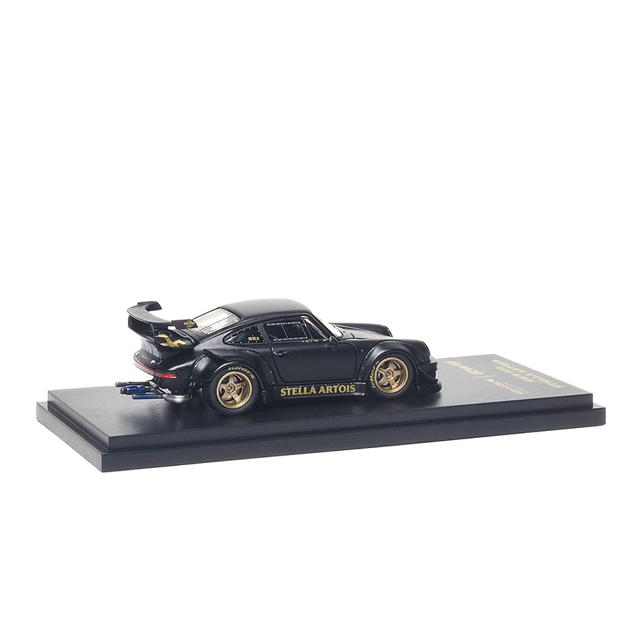 Almost Real ARbox 1:64 RWB 930 Stella Artois in matte black with opening front and rear covers.