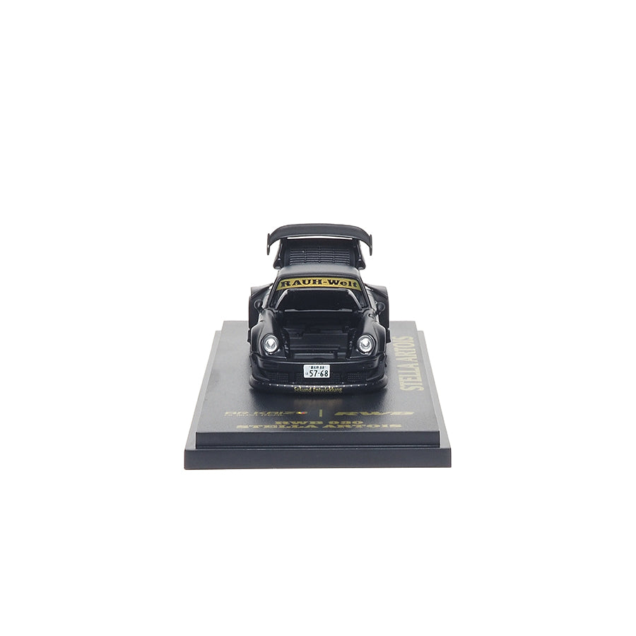 Almost Real ARbox 1:64 RWB 930 Stella Artois in matte black with opening front and rear covers.