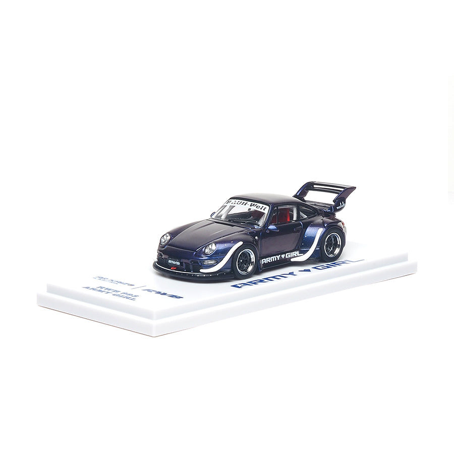 Almost Real ARbox 1:64 RWB 993 Army Girl in purple with distinctive widebody styling.