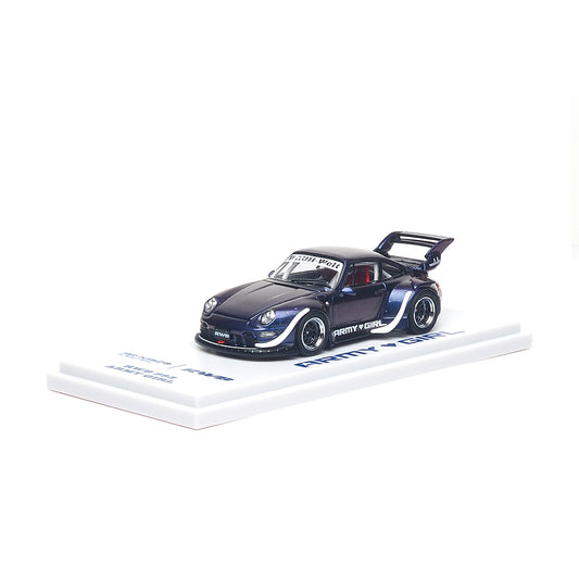 Almost Real ARbox 1:64 RWB 993 Army Girl in purple with distinctive widebody styling.