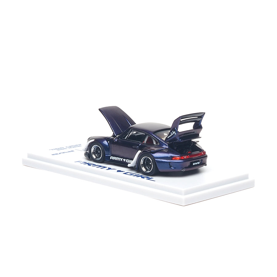 Almost Real ARbox 1:64 RWB 993 Army Girl in purple with distinctive widebody styling.