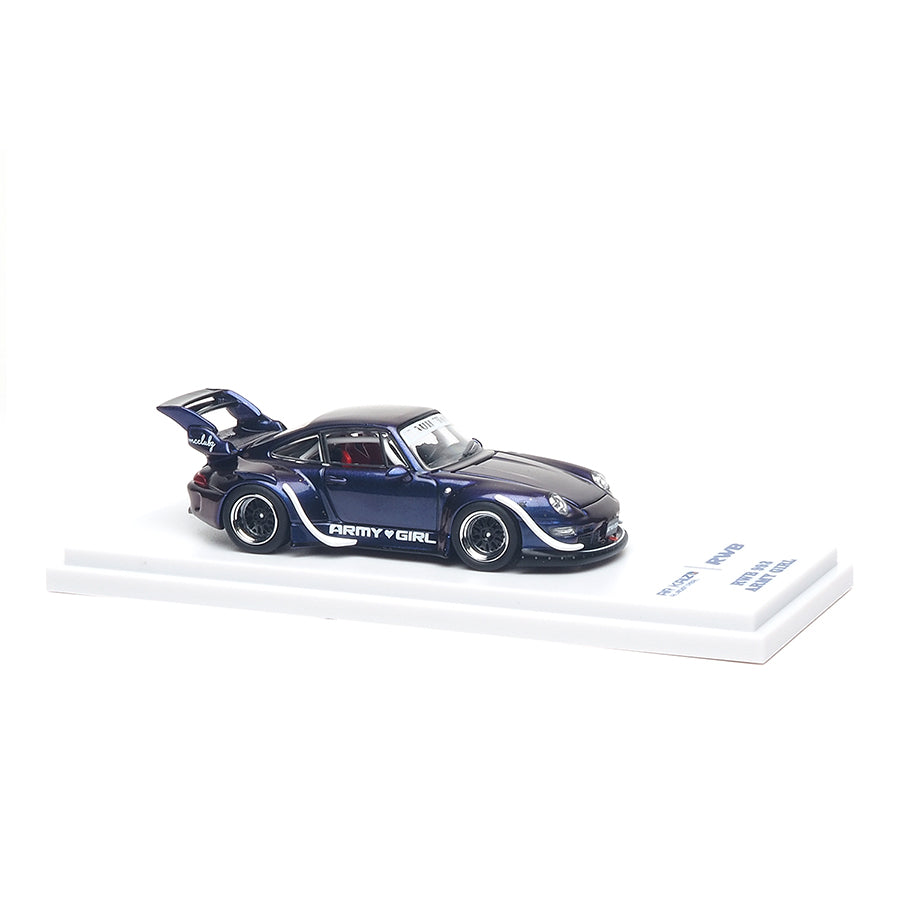 Almost Real ARbox 1:64 RWB 993 Army Girl in purple with distinctive widebody styling.