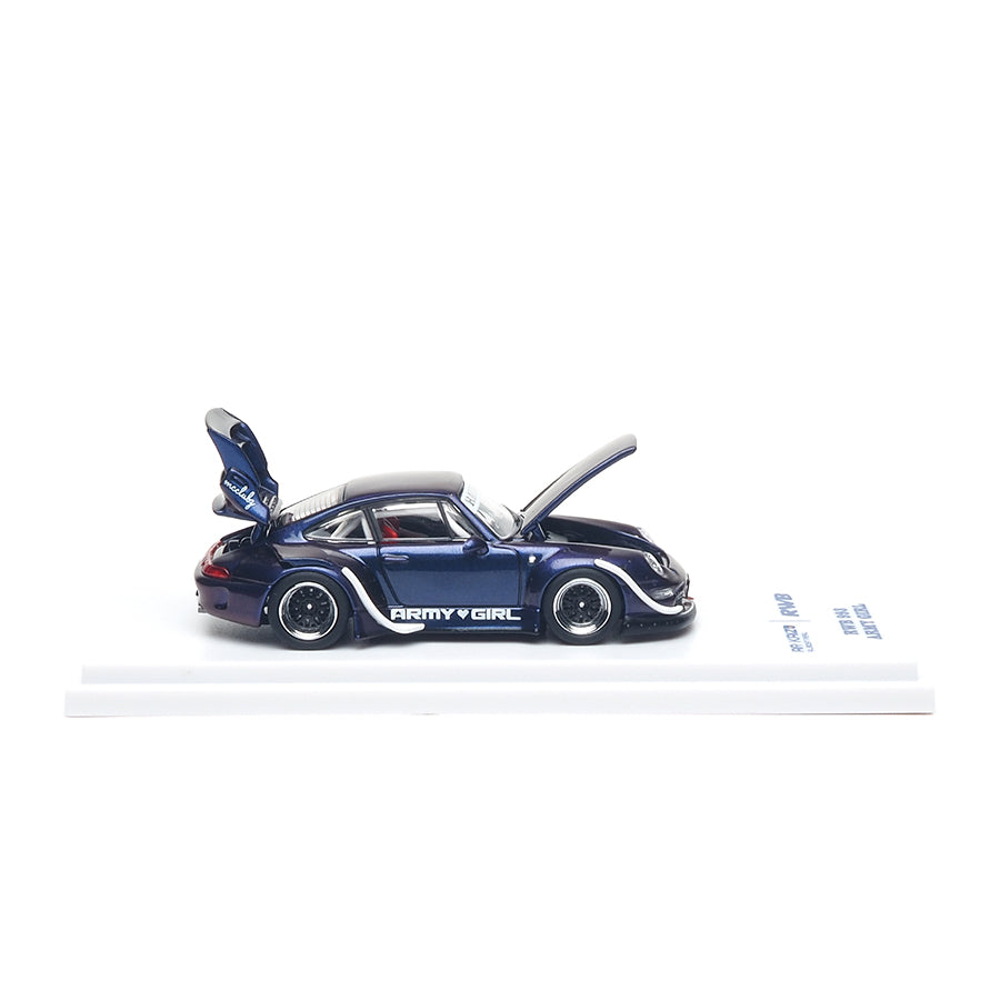 Almost Real ARbox 1:64 RWB 993 Army Girl in purple with distinctive widebody styling.