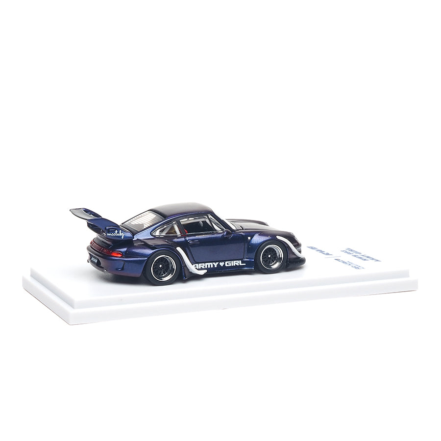 Almost Real ARbox 1:64 RWB 993 Army Girl in purple with distinctive widebody styling.