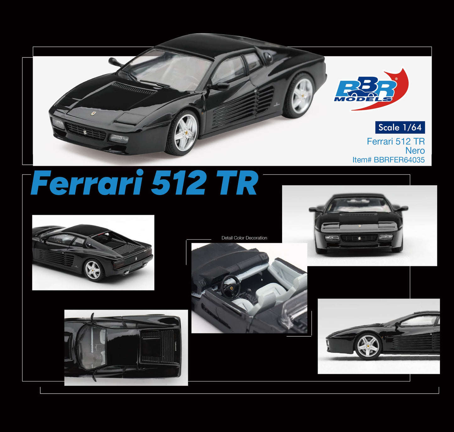 BBR Models Ferrari 512 TR 1992 in Nero black.