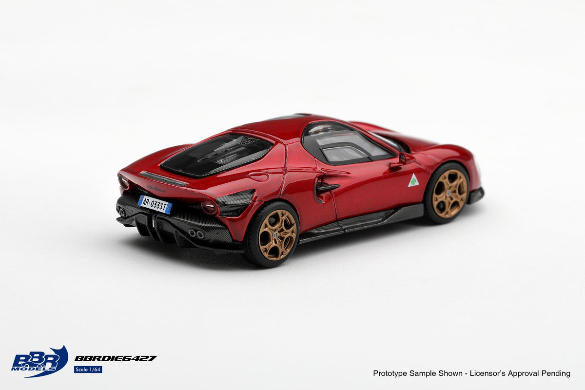 BBR Models Alfa Romeo 33 Stradale Rosso Villa D’Este 2025 in 1:64 scale, red diecast supercar model