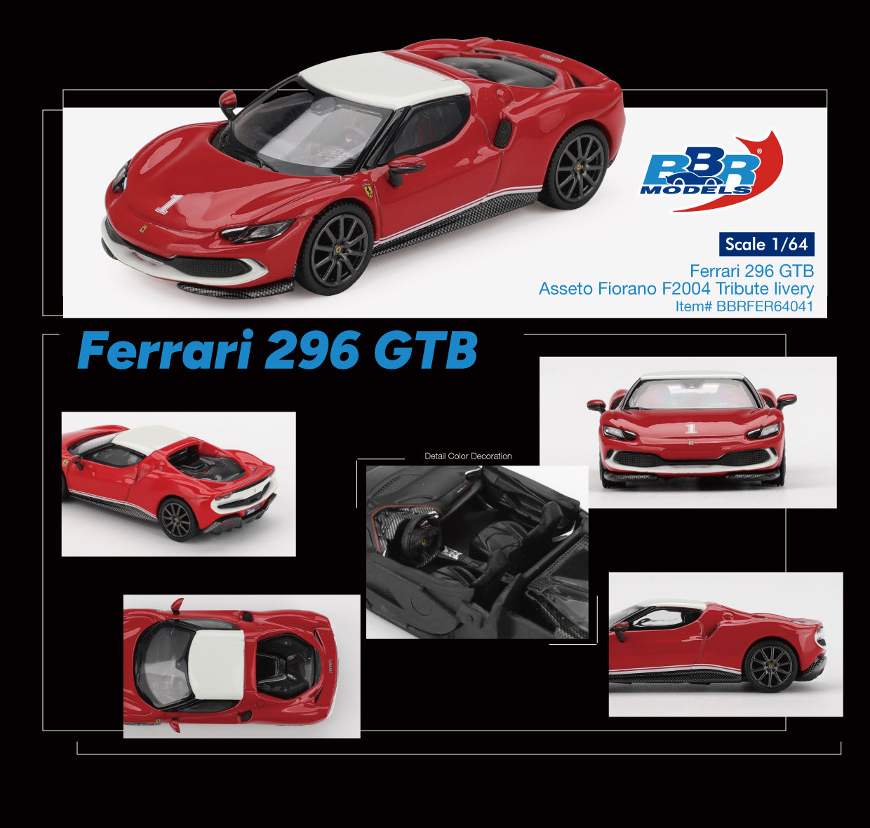 BBR Models 1:64 Ferrari 296 GTB Assetto Fiorano F2004 tribute livery 2024 premium diecast model