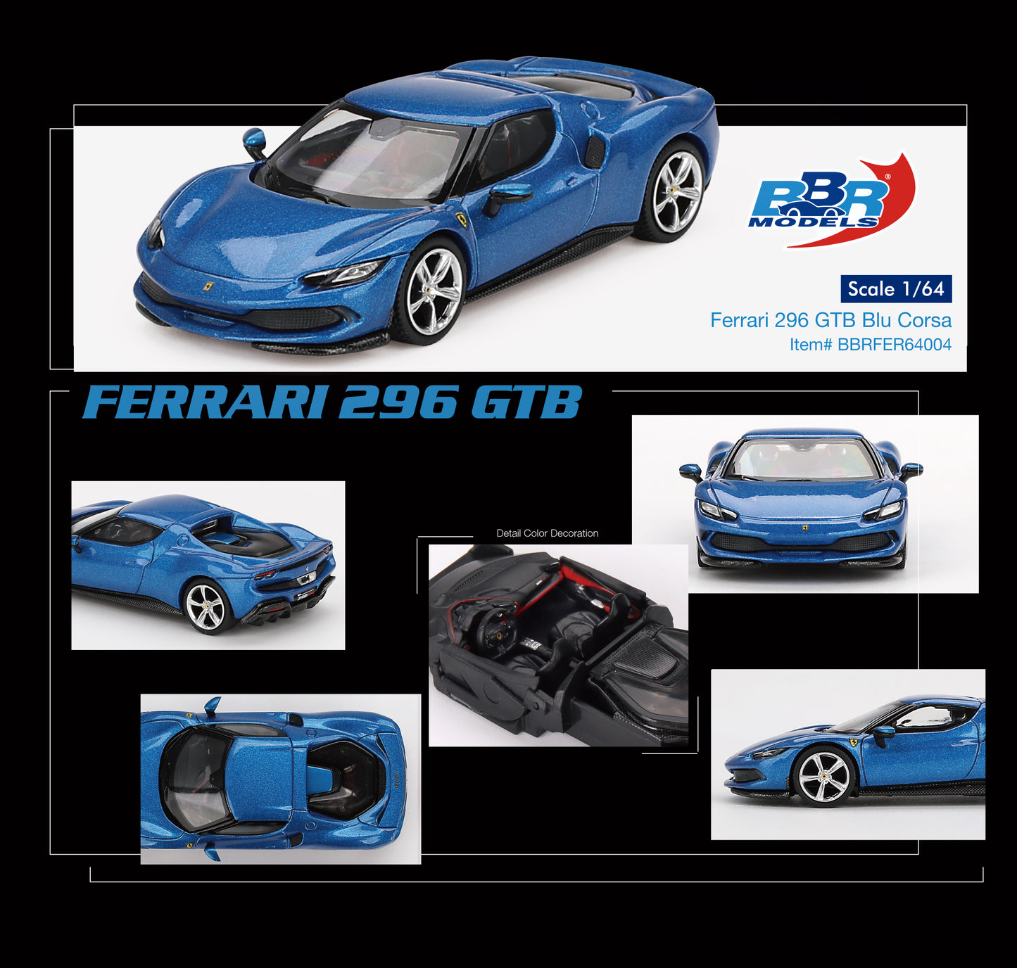 (Pre-Order) BBR Models - Ferrari 296 GTB Blu Corsa 2024