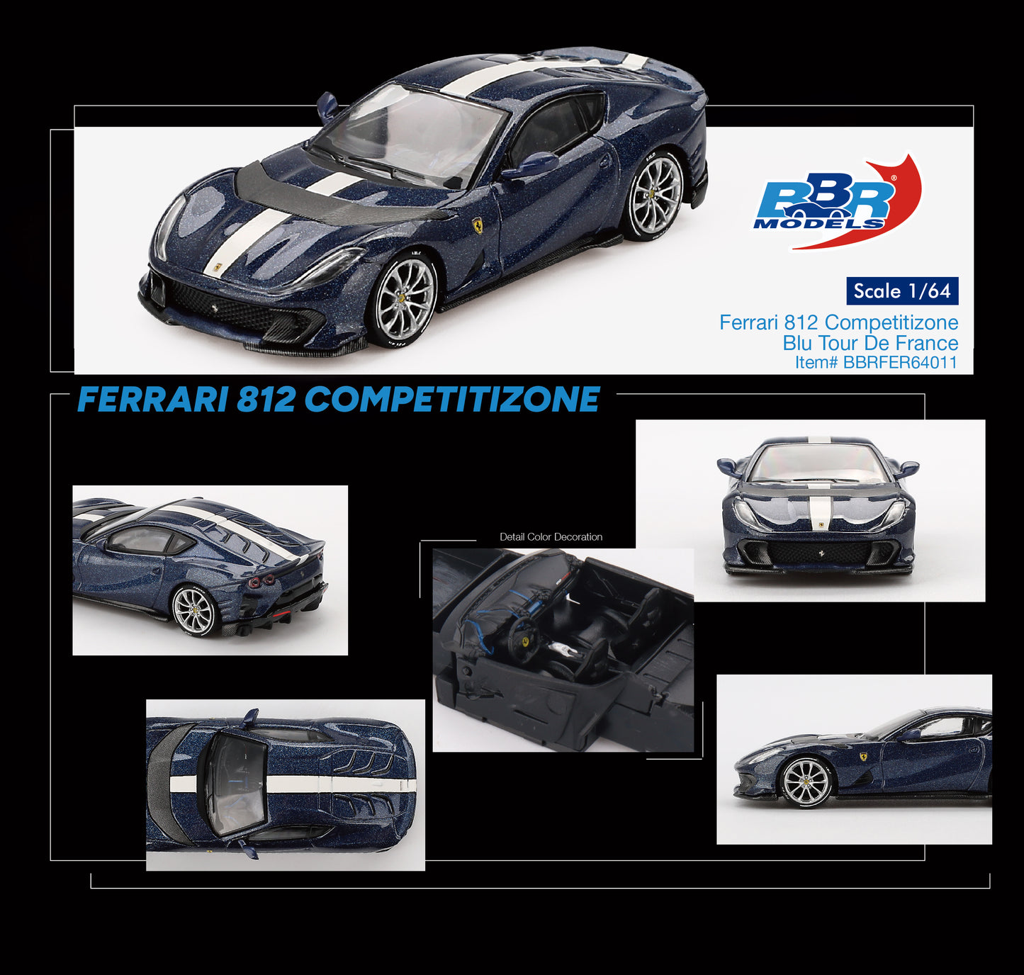 (Pre-Order) BBR Models - Ferrari 812 Competitizone Blu Tour de France 2023