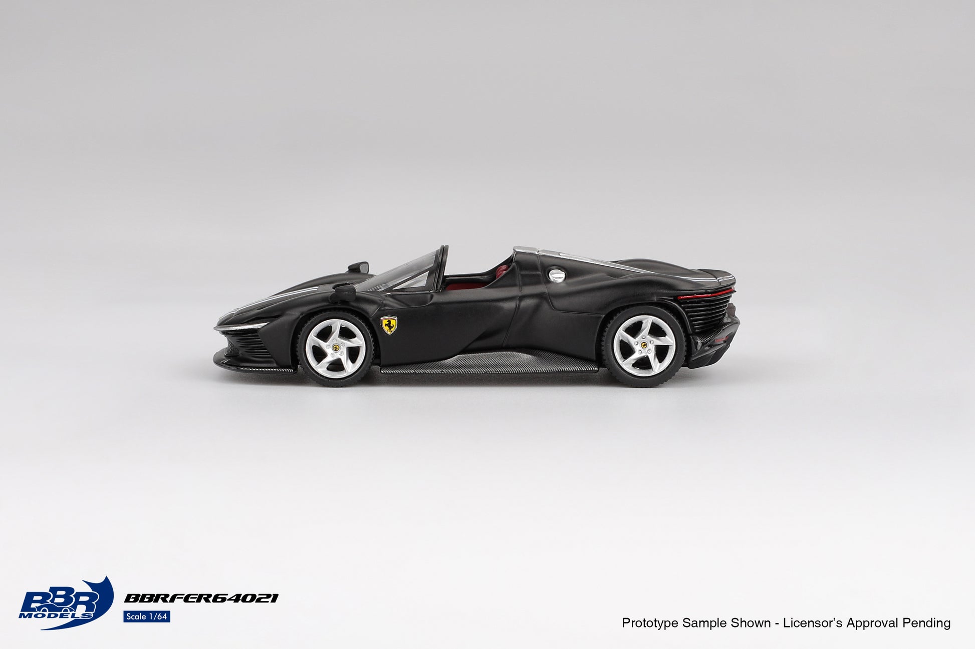 BBR Models Ferrari Daytona SP3 Matt Black 2024 1:64 scale diecast car. Side