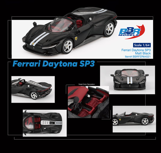 BBR Models Ferrari Daytona SP3 Matt Black 2024 1:64 scale diecast car