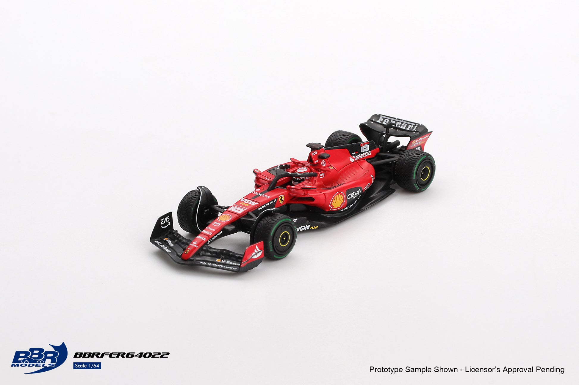 1:64 BBR Ferrari SF23 #16 Charles Leclerc Monaco GP 2023 – detailed diecast Formula 1 model. Front