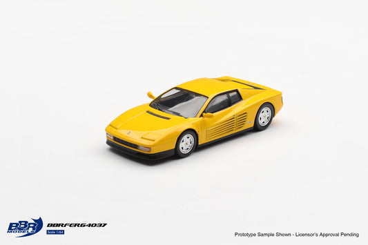 BBR Models 1:64 Ferrari Testarossa 1989 Giallo Modena yellow diecast model. Front