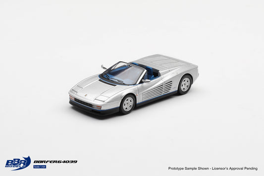 BBR Models 1:64 Ferrari Testarossa Spider Gianni Agnelli 1986 silver diecast model. Front