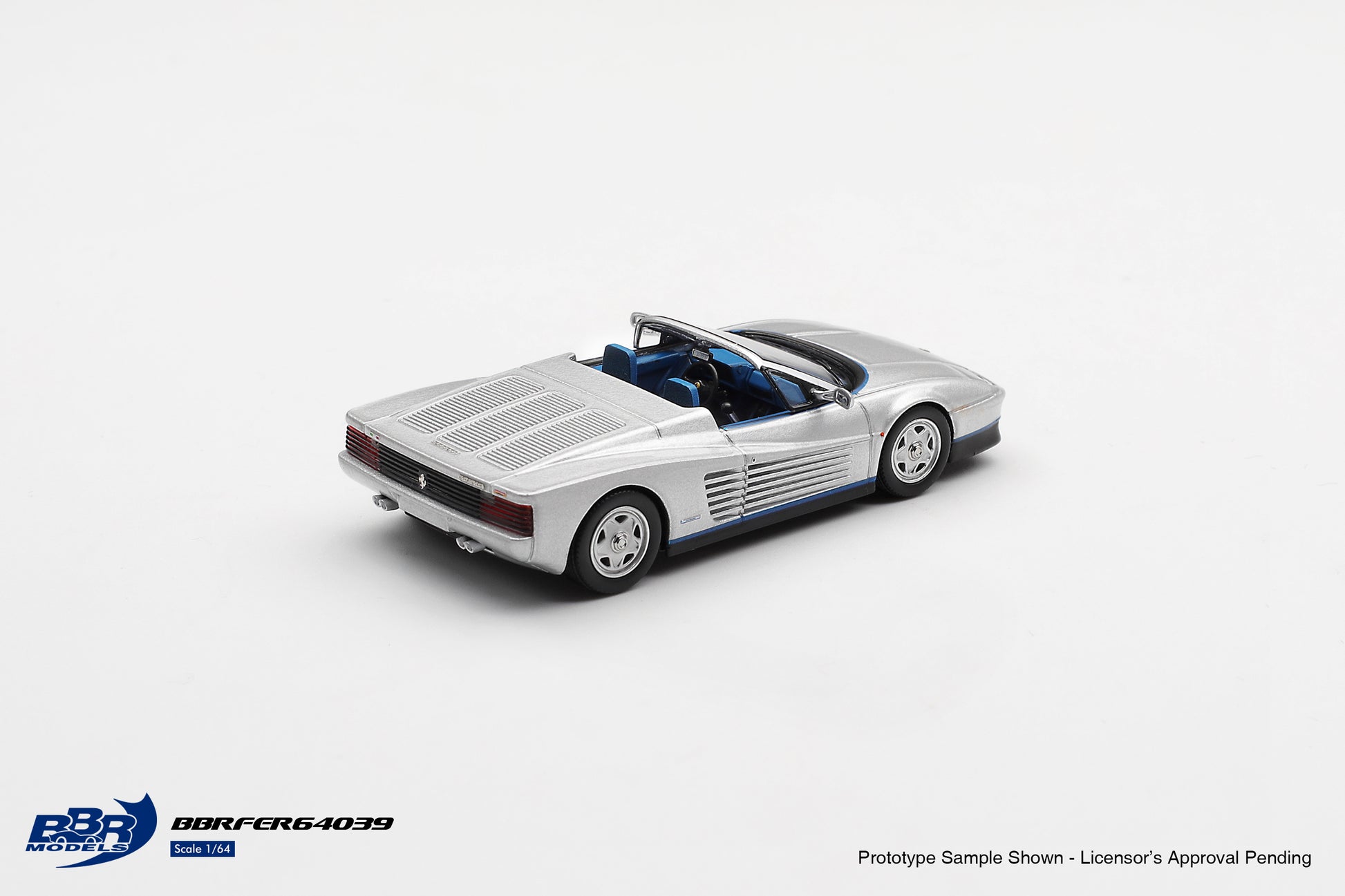 BBR Models 1:64 Ferrari Testarossa Spider Gianni Agnelli 1986 silver diecast model. Back