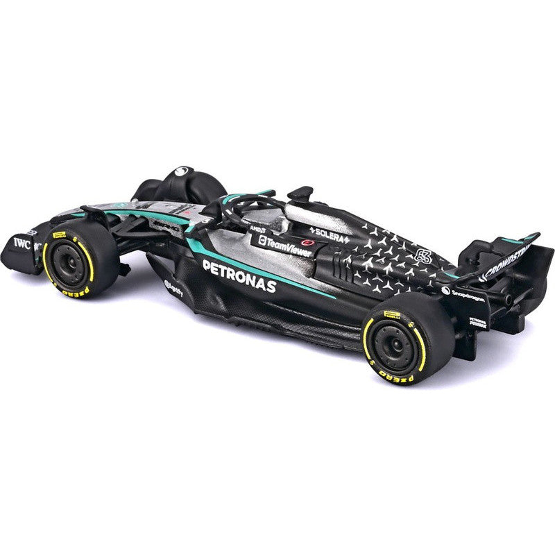 Bburago 1:64 Mercedes-AMG Petronas F1 W16 #63 George Russell model in blister packaging.