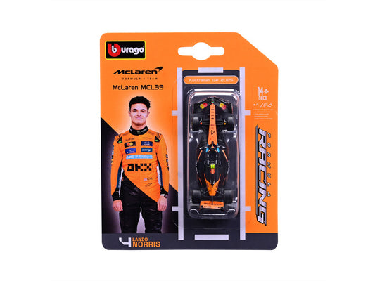 Bburago 1:64 McLaren MCL39 #4 Lando Norris Australian GP 2025 F1 model in blister packaging.
