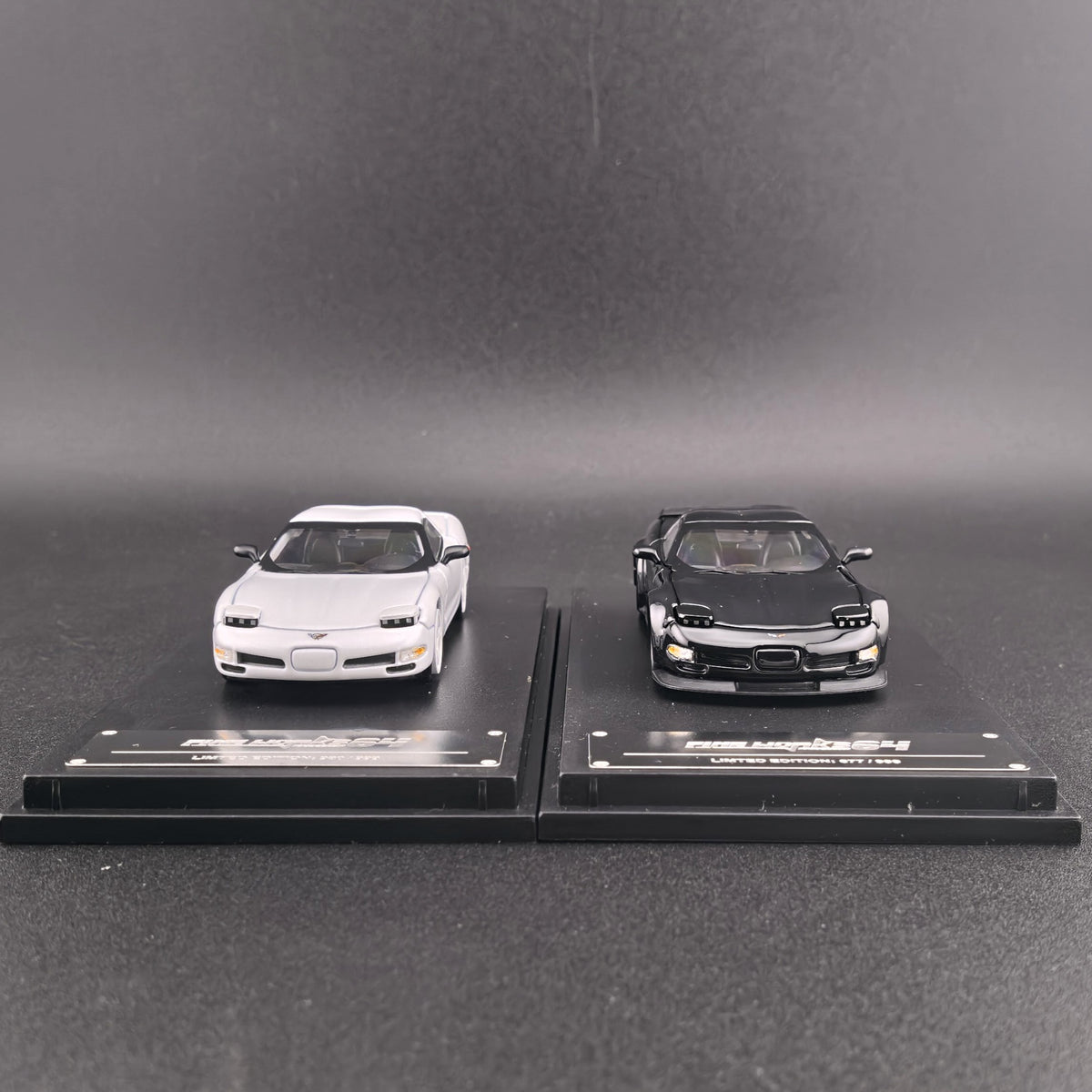 Fine Works 64 Chevrolet Corvette C5 in White Standard or Black Custom version with working pop-up headlights and acrylic case.