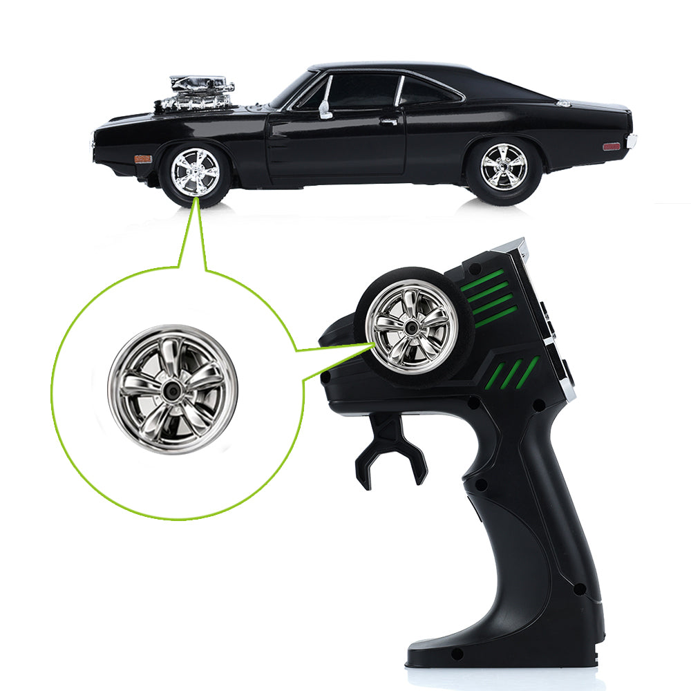 GreenLight GL Motion 1:64 RC 1970 Dodge Charger Dom from The Fast and the Furious with black body and supercharger
