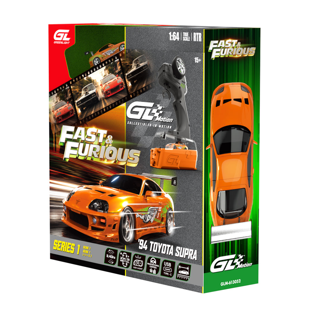 GreenLight GL Motion 1:64 RC 1994 Toyota Supra MK4 Brian from The Fast and the Furious in orange movie-inspired livery