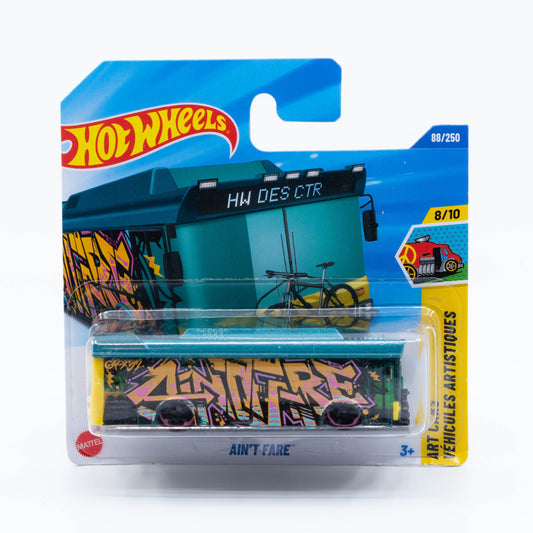 Hot Wheels 1:64 scale diecast model of Ain't Fare with bold custom graphics and vibrant street-style paint.
