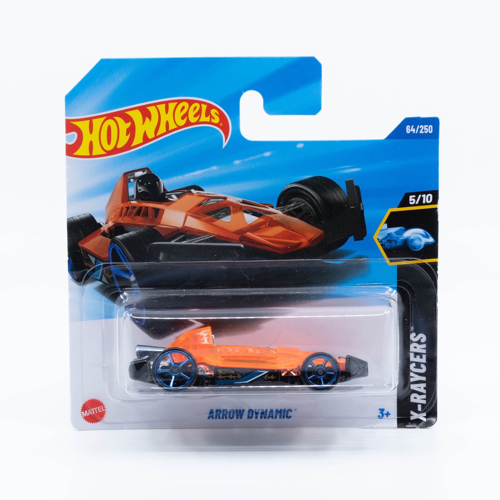 Hot Wheels 1:64 Arrow Dynamic diecast car with aerodynamic design and bright paint detailing.