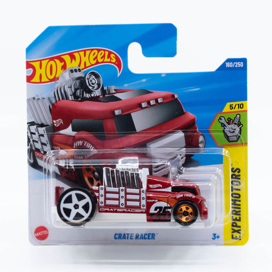 Hot Wheels Crate Racer die-cast car with exposed crate engine and bold graphics
