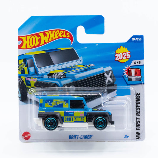 Hot Wheels Drift-Ender 1:64 scale diecast model with aggressive styling and sporty drift decals.