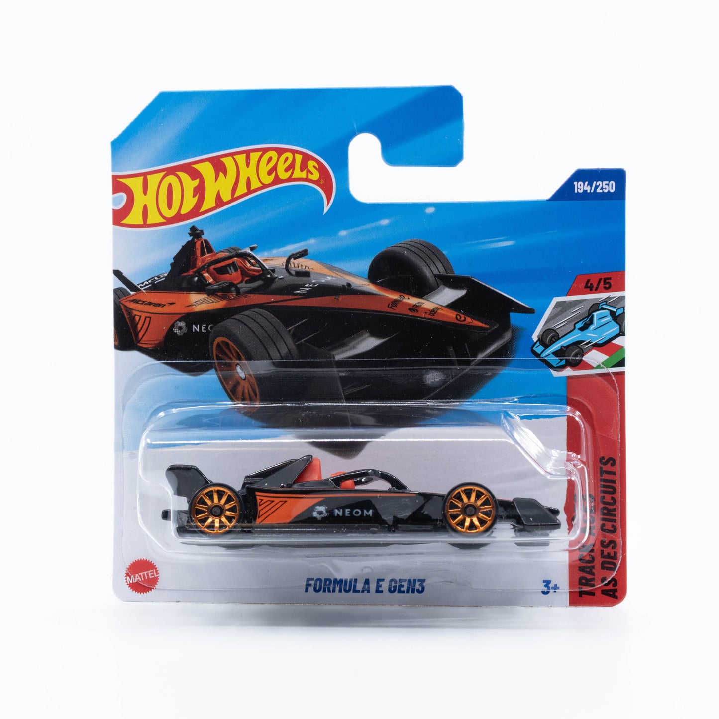 Hot Wheels Formula E Gen3 diecast car in McLaren team livery – 1:64 scale electric open-wheel racer.